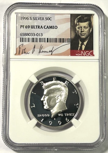 1996s Kennedy Silver Proof Half Dollar, PF69 Ultra Cameo NGC, Signature Label!