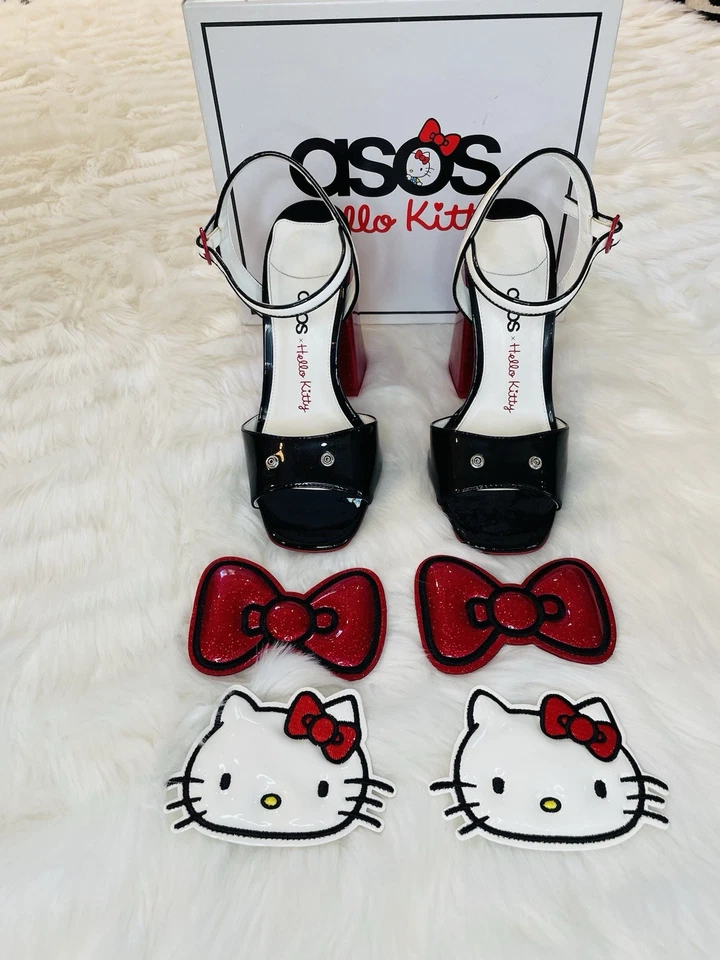 RARO ASOS x Hello Kitty Brillo Bloque Tacones Altos Top Cambiable Mujer EE. UU. Talla 8 Foto 2 de 4