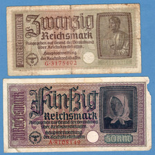 GERMANY SET OF 6 pc. 0.50. 1. 2. 5. 20. 50 RM. 1940-45 EAGLE W/H SWASTIKA UK 207