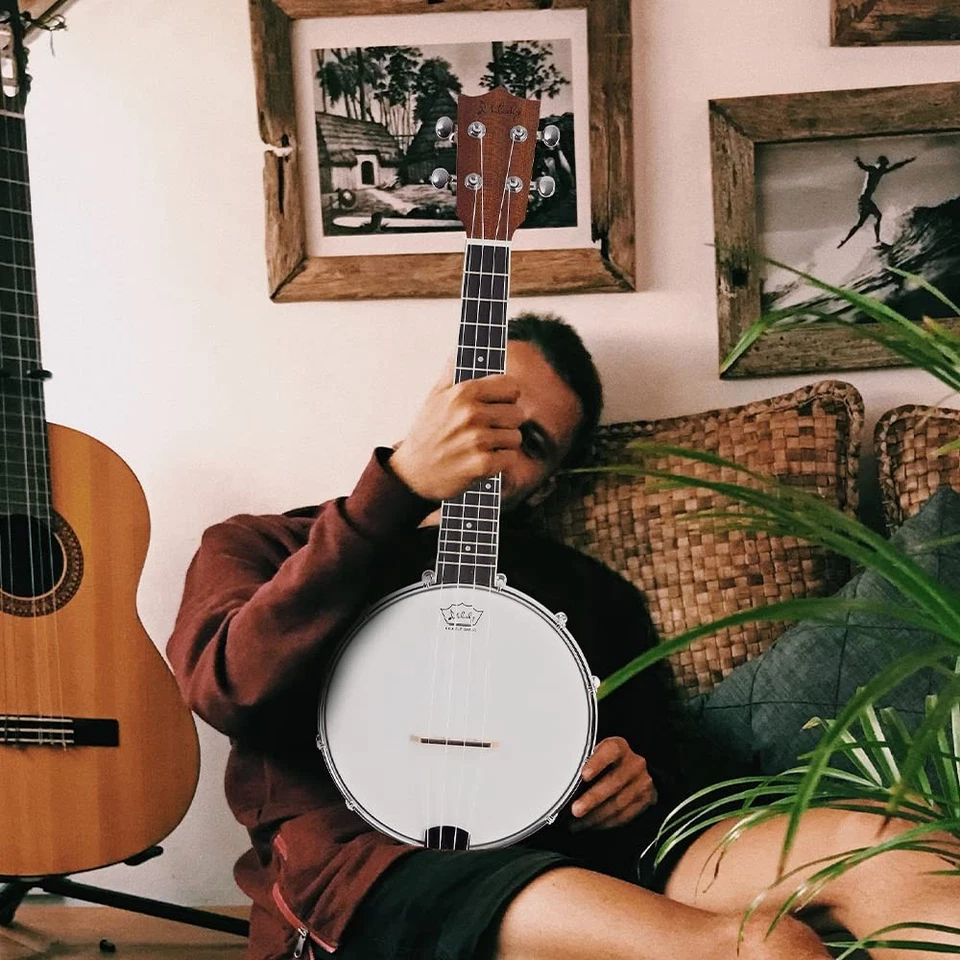 Ukelele Banjo 4 Cuerdas | Banjolele 23" Madera Sapele con Cabeza Remo y Correa de Nylon... Foto 2 de 4