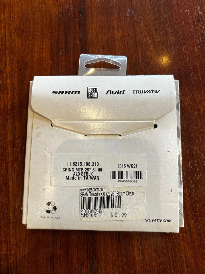 NOS 26T TRUVATIV SRAM Black ALUMINUM 4 BOLT Chainring 80mm BCD for MTB Double - Image 2 of 3