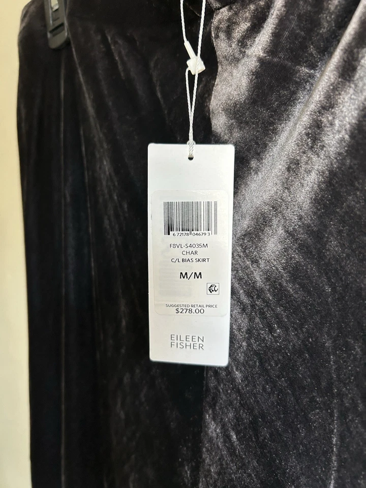 Falda sesgada de terciopelo aplastado Eileen Fisher para mujer M gris seda larga línea A NUEVA $278 Foto 2 de 4