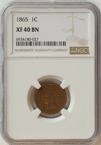 1865 Indian Head Small Cent XF 40 BN NGC 1C
