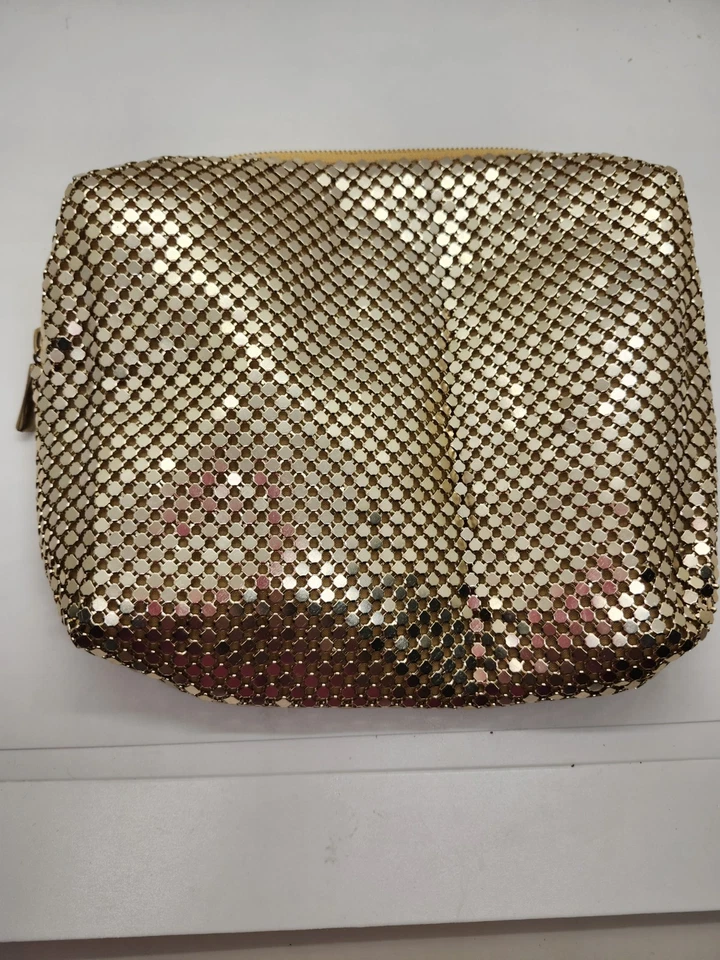 Signature Club A Gold Mesh Makeup Bag Small Bag With Gold Vintage Organization - Image 2 of 4
