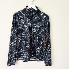 Reebok Athletic Popover Size L Black Polka Dot 1/4 Zip Track Jacket Stretch