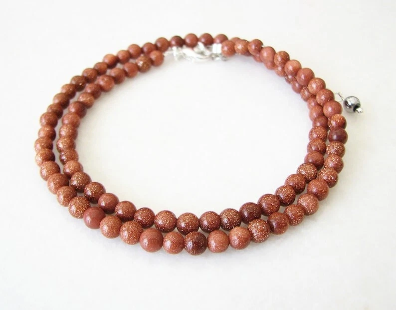 A+++ Collares de piedras preciosas redondas lisas de piedra solar natural hechos a mano para mujer de 18"" Foto 4 de 4