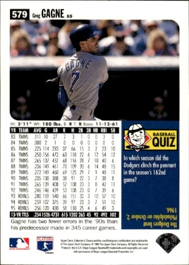 1996 Collector's Choice #579 Greg Gagne Silver Signature - Image 2 of 2