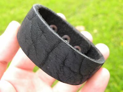 Bracelet wristband genuine Buffalo Bison leather cuff black plain customize size