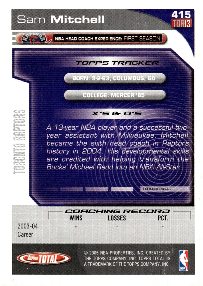Sam Mitchell - Signed 2004-05 Topps Total Card #415 - Image 2 of 2
