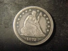 1872 VF XF Solid Full Date Seated Liberty Quarter UTX