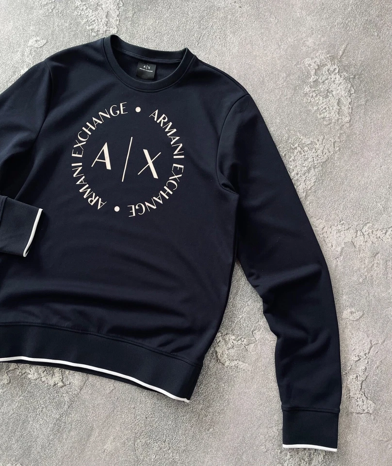 Armani Exchange Cotton Round Big Logo Navy Men’s Sweatshirt Size S - Image 2 of 4