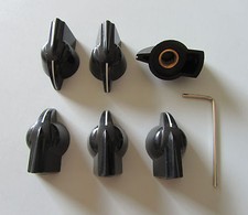 6x Perillas Cabeza de Pollo Elevadas Negras 1/4" Guitarra AMP Efecto Pedal Perillas Juego Tornillo