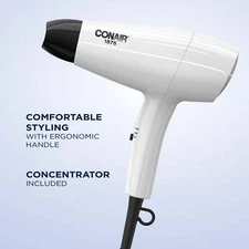 Conair 1875 Watt Mid-Size Hair Dryer, Powerful Drying and Styling