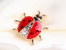 LADYBIRD BROOCH Lapel Pin Quirky Garden Insect Red Enamel Rhinestones Ladybug V2