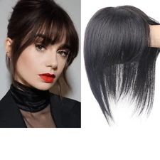 100% Natrual Human Hair Women Hairpiece with Bangs Clip in Hair Topper