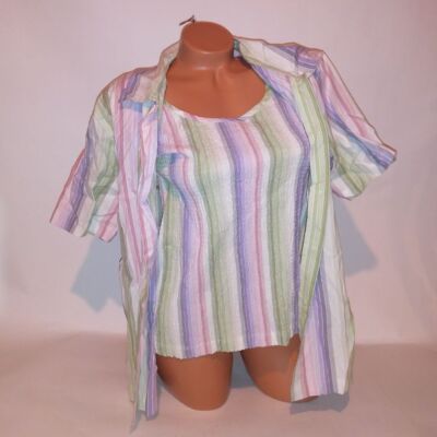 Cabin Creek Twin Set Button Up Shirt & Tank Top Large Pink Green Purple Stripe
