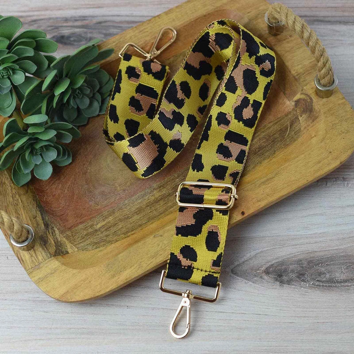 Leopard Print Adjustable Purse Strap in Gold