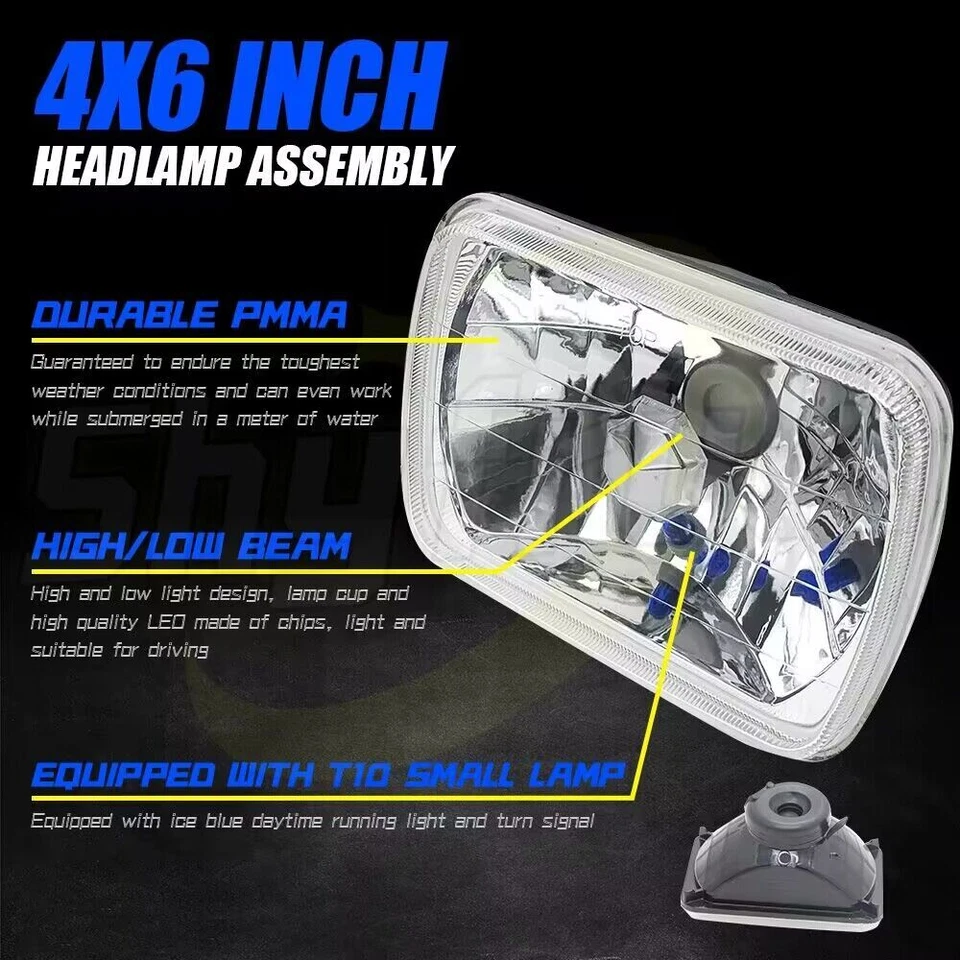 For Buick Regal Grand National 1982-87 4X6" LED Headlights Hi/Lo Beam H4666 Lamp - Image 4 of 4