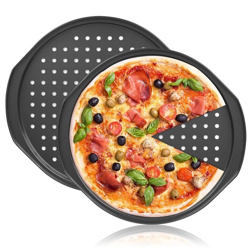 2 Pack Non-Stick Pizza Pan 12 Inch Carbon Steel Tray with Holes Crisper