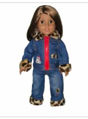 When The Cat's Away 2pc Denim Pants Set w/ Boots Fits 18in Girl Dolls