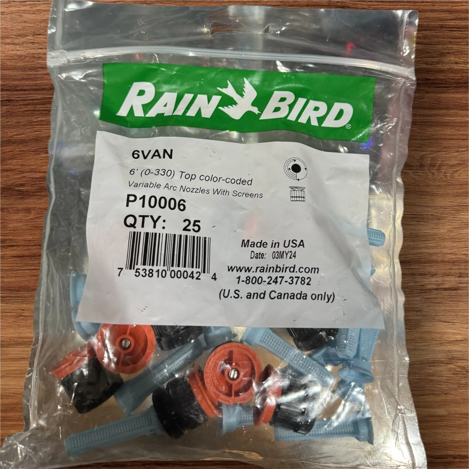 25 Pack Rainbird Nozzle 6 Van Irrigation Professional Spray 6 ft Adj 0 to 360