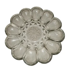 Christmas Holly Deviled Egg Glass Plate 12 Egg Platter EUC