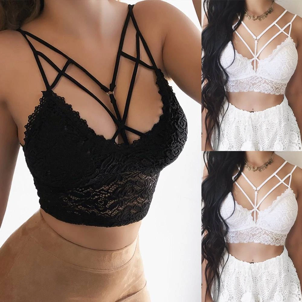 Womens Lace Bralette Bralet Bustier Bra Crop Tops Cami Tank Tops Vest Tee