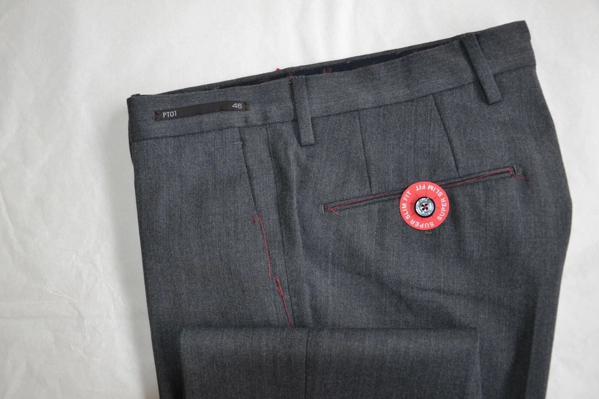 NWT PT 01 Pantaloni Torino Zip closure Wool Gray Super Slim Fit sz