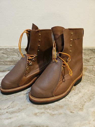 Iron Age Mens Work Boots Sz 8.5 C Met Guard 8 Inch Brown Leather Steel Toe USA