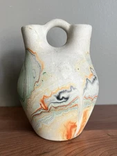 Vintage Nemadji Pottery Double Spout Wedding Vase Southwestern Jug