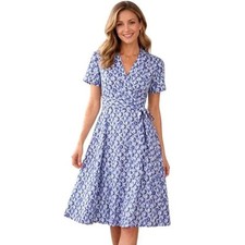 Tahari ASL Short Sleeve Shirtdress Ivory/Blue Women Size 12 NWT