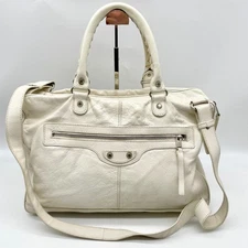Balenciaga 2way Handbag Shoulder Bag White Leather 340134-9010-H-53526 Y2K Auth
