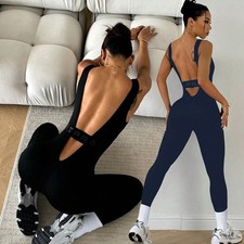 Sleeveless Jumpsuits for Women Seamless Backless One Piece Slim Workout Rompers