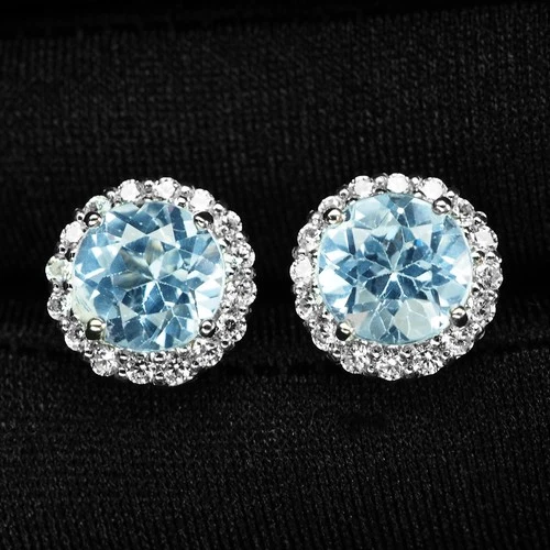 Brilliant Light Blue Sapphire 3.12Ct 925 Sterling Silver White Gold Earrings