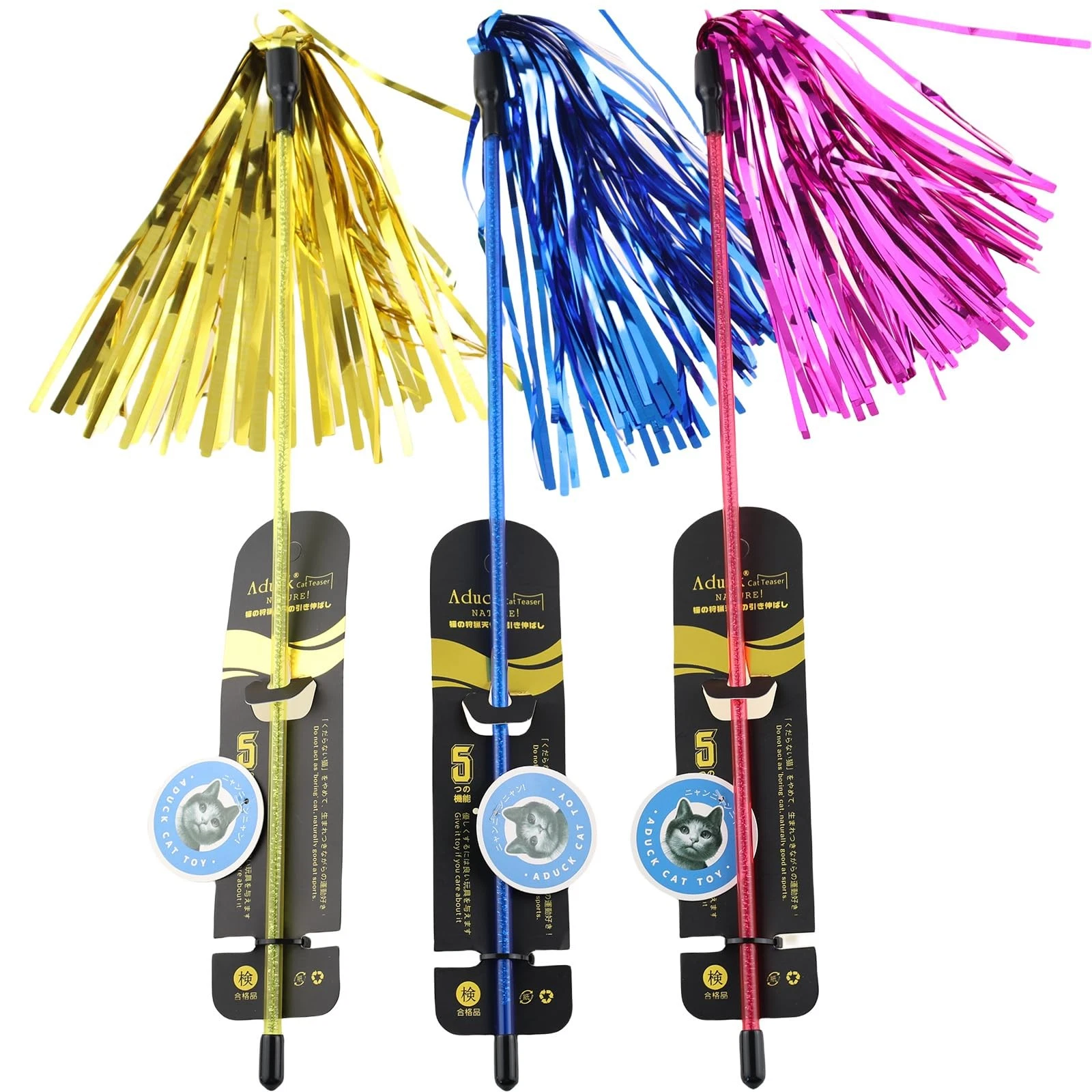 ADUCK Interactive Cat Teaser Wand Toy with Medium, Assorted Color, 1 Pack