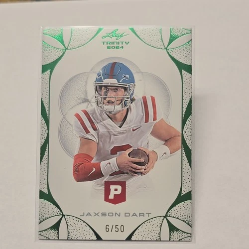 2024 Leaf Trinity Pristine Auction Jaxson Dart Green Foil #52 /50 Ole Miss (RC)