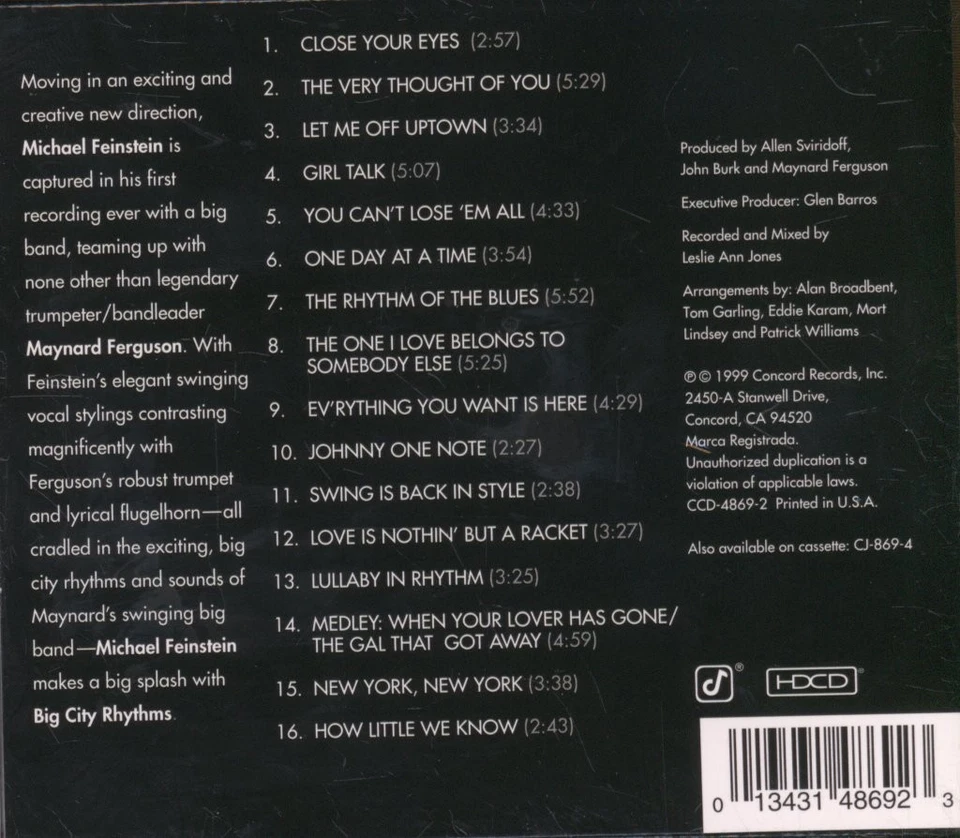 Michael Feinstein, Maynard Ferguson Big Band Big City Rhythms CD USA Concord - Bild 2 von 3