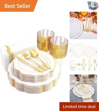 Elegant 175-Piece Gold Plastic Dinnerware Set - Ideal for Parties & Thanksgiving
