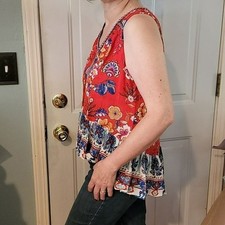 Patrons Of Peace Orange  Blue Sleeveless Top M