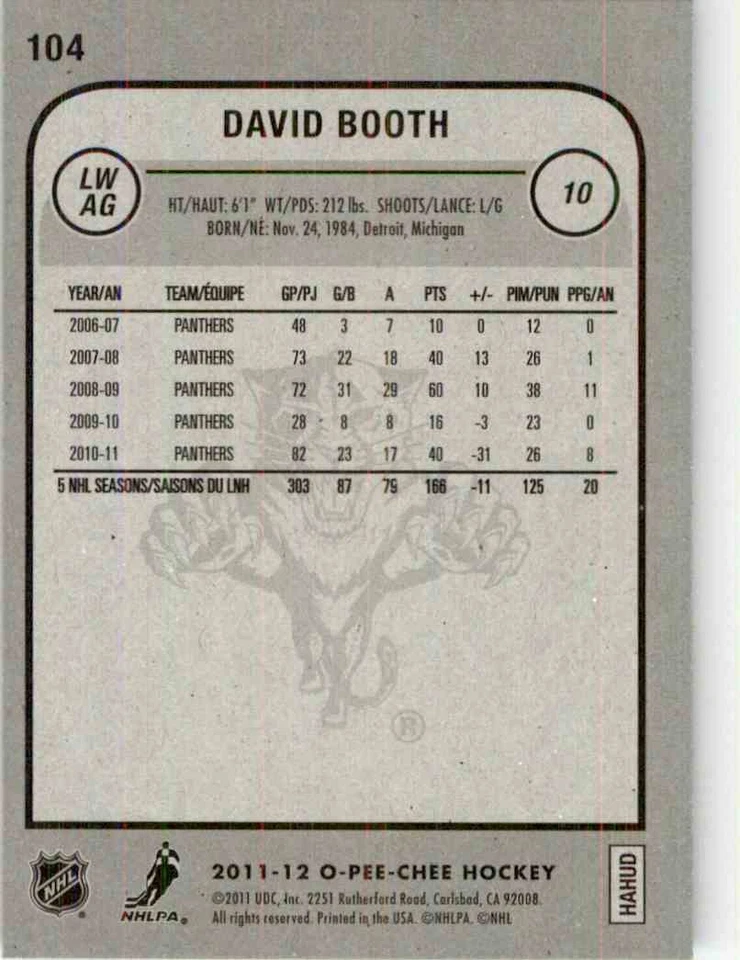 2011-12 O-Pee-Chee David Booth #104 - Image 2 of 2