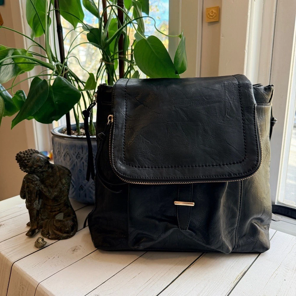 Urban‎ Expressions Perforated Black Vegan Leather Handbag Purse Backpack Buckle Urban Expressions Perforated Black Vegan Leather Handbag  main image 4