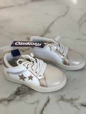 OshKosh B'gosh Toddler Girls Sneakers Size 7 White Rose Gold Star Shoes New
