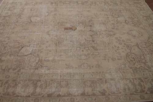 Handmade Distressed Vintage Wool Carpet Traditional Beige Medallion Rug 7x9 Ft - Picture 13 of 23