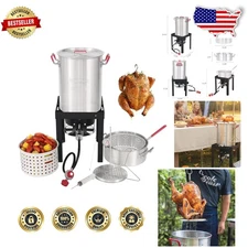 Professional 30 Qt Turkey Fryer, 10 Qt Fish, 50K BTU, Aluminum, Outdoor Kitchen