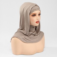 Muslim Women Instant Hijab Cap Double Layer Rhinestone Inner Cap Elastic Bandana