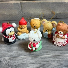 Vtg 80s Jasco Christmas Critter Bell Animal Ornaments Bisque Taiwan Set of 6
