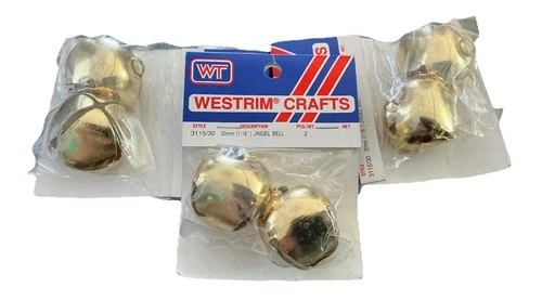 Vintage WESTRIM CRAFTS 30mm (1.18”) Gold Toned Jingle Bell 6pcs (3 Packs) Taiwan