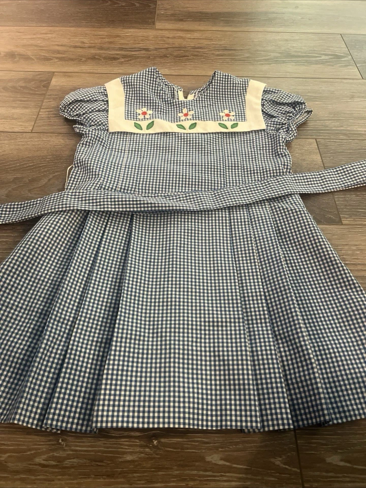 Vintage Jandi Classics Girls Dress Size 5 Gingham Flowers Party 1980 Easter - Image 3 of 4