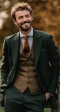 Men's Green 3-Piece Suit Floral Embroidered Western Wedding Prom Slim
