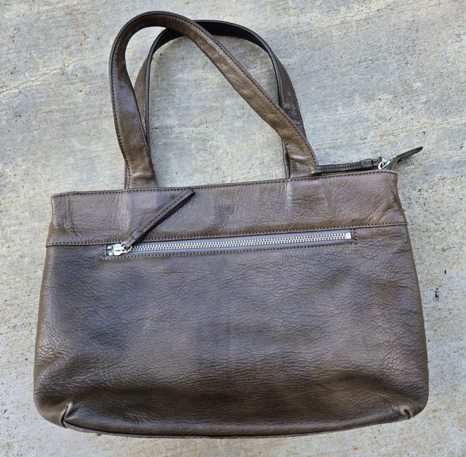 Margaret Howell Idea 绿色棕色皮革中号托特包经典设计二手 — 第 2/4 张图片